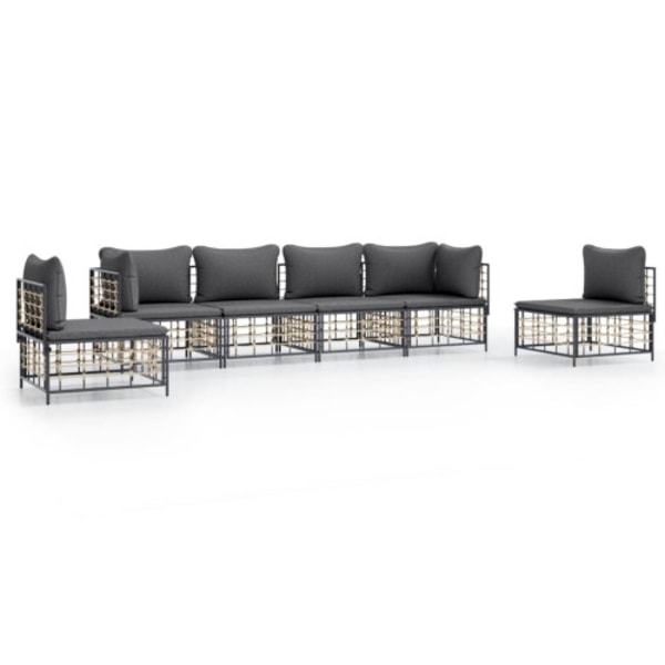 Loungegrupp 6 delar med dynor antracit konstrotting