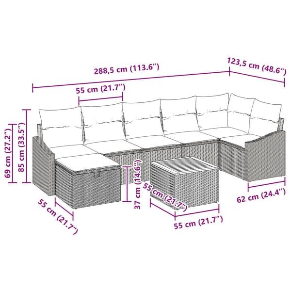 Trädgårdsoffset med kudde med lagring 8 pcs Beige konstrotting