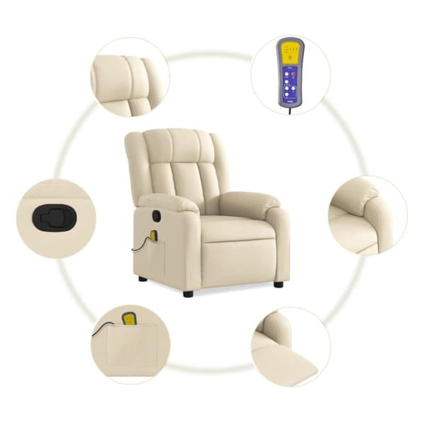 Massagefåtölj krämfärgad tyg
