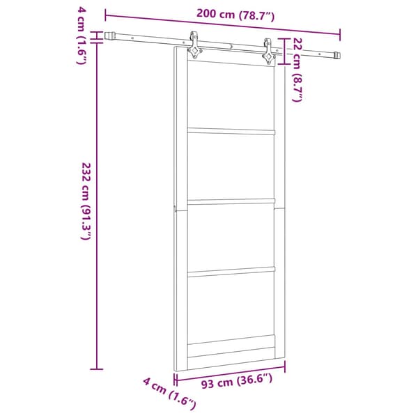 Skjutdörr 93 x 232 cm Konstruerat trä Vit