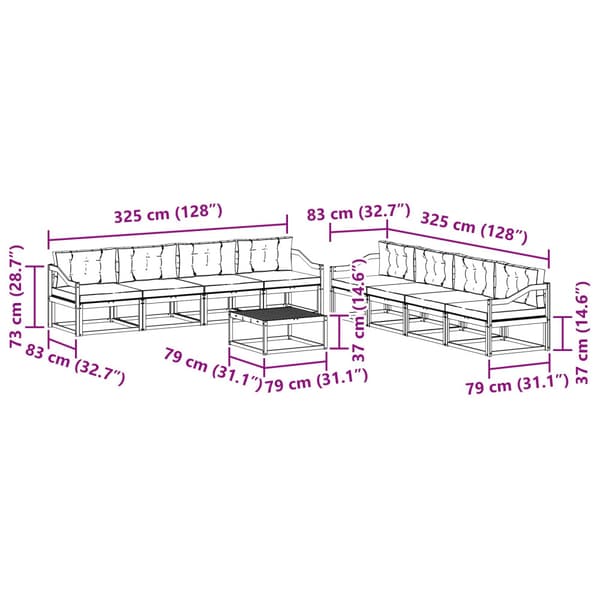 Utomhussoffset med kudde 9 pcs Naturlig och Grädde