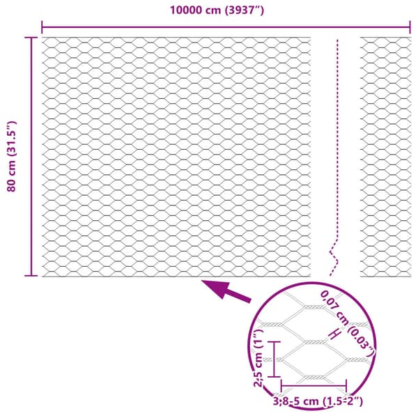 Hexagonstängsel Grå 0,8 x 100 m PVC