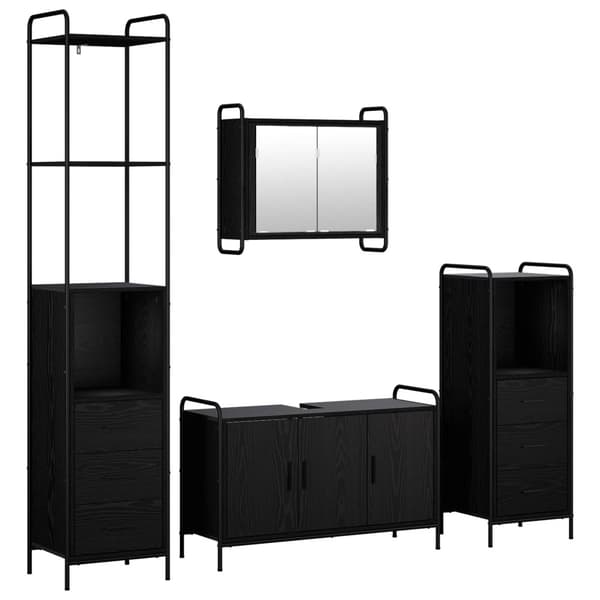 Badrumsskåpsset 4 st Svart ek 40 x 36 x 200,5 cm