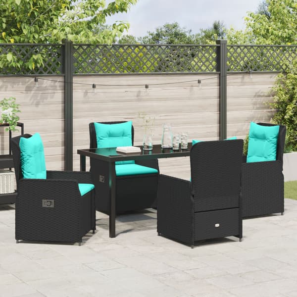 Trädgårdsmöbelset med kudde 5 pcs Svart Poly rattan