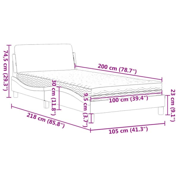 Bed with Mattress "Dover" Dark Grey 100x200 cm Fabric