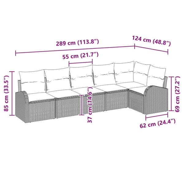 Trädgårdsoffset med kudde 6 pcs Brun Poly rattan