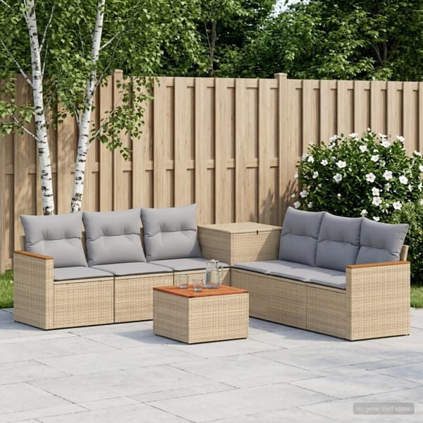 Soffset 8 st Beige och Ljusgrå Poly Rattan och stål