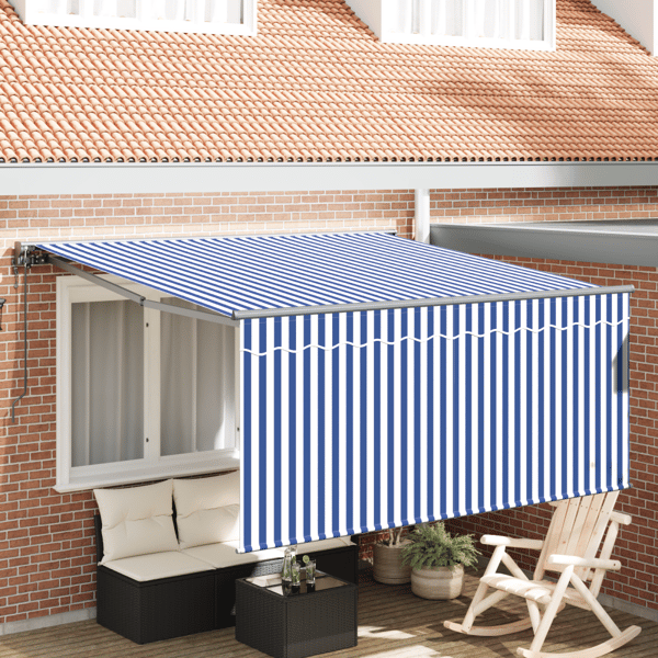 Utfällbar markis Blå och Vit 350 x 250 cm