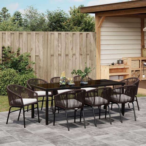 Trädgårdsmöbelset 9 pcs Brun Pulverlackerat stål