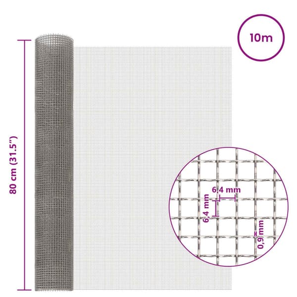 Nätduk 80 x 1000 cm 3 Mesh Rostfritt stål 201 Silver