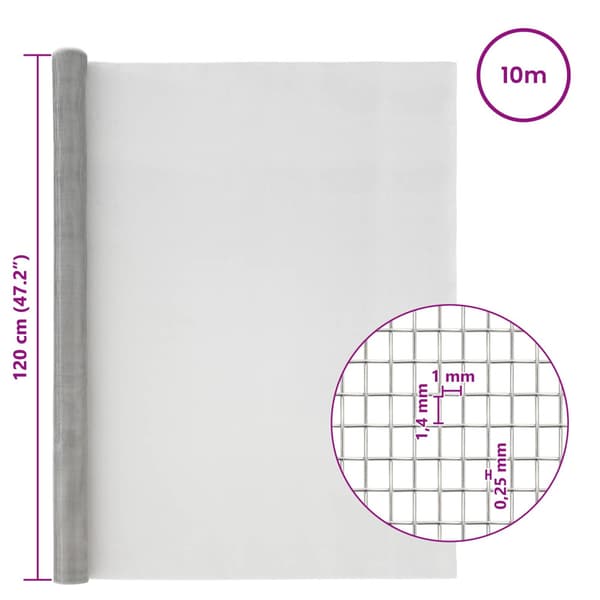 Nätduk 120 x 1000 cm 18 Mesh Rostfritt stål 201 Silver