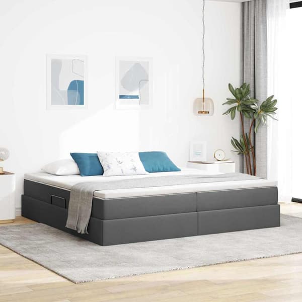 Förvaringssäng med madrass Mörkgrå 200 x 200 cm Polyester