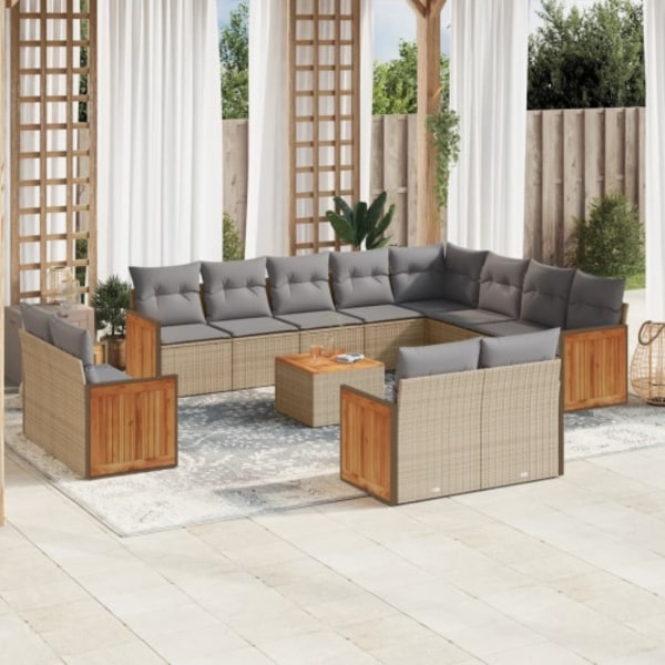 Soffgrupp för trädgården med dynor 13 delar beige konstrotting
