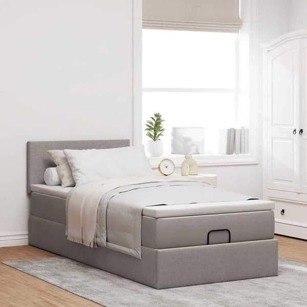 Ottoman sängram med madrass taupe 90x190 cm tyg