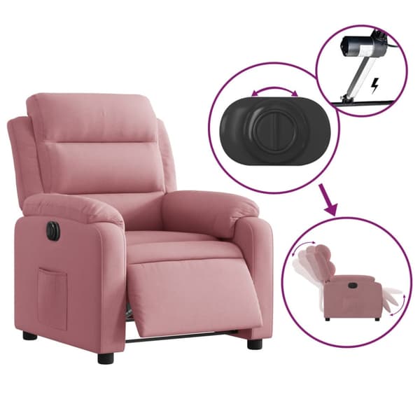 Elektrisk reclinerfåtölj rosa sammet