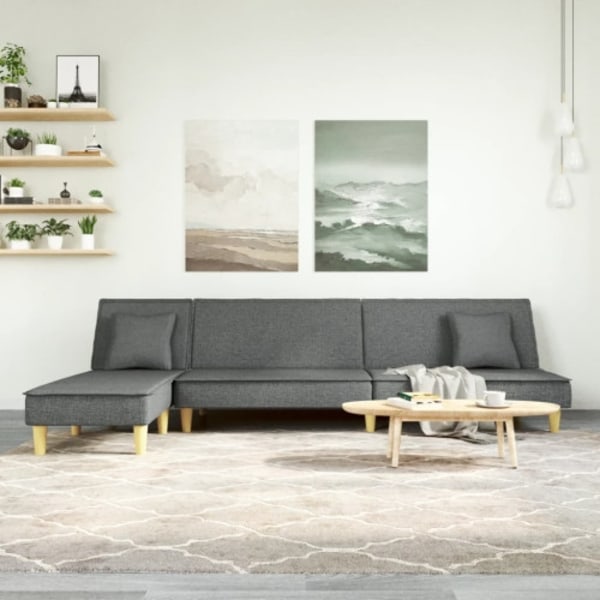 L-formad soffa mörkgrå 255x140x70 cm tyg