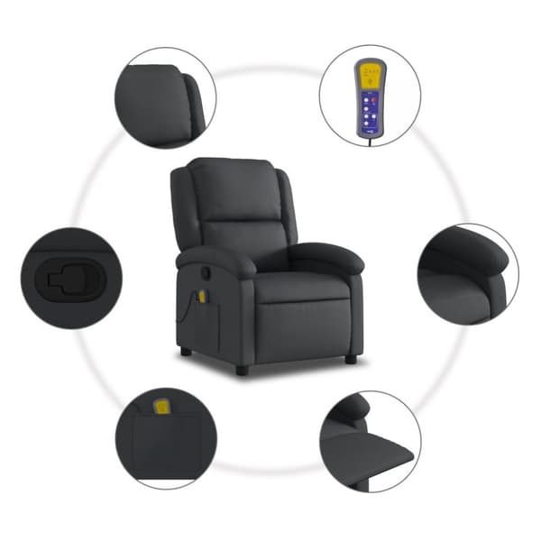 Massagefåtölj svart äkta läder