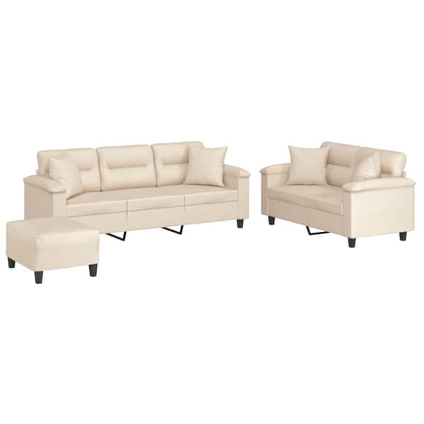 Soffgrupp med kuddar 3 delar Beige mikrofibertyg