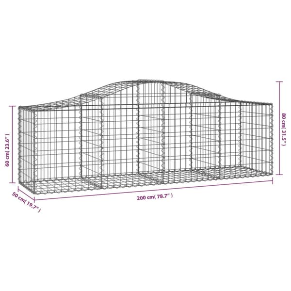 Gabioner bågformade 9 st 200x50x60/80 cm galvaniserat järn