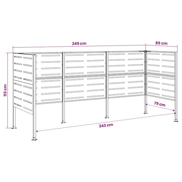 Soptunneskärm 249 x 85 x 113 cm Stål Vit
