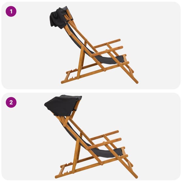 Deck Chair 2 st 3 Position Massiv Eukalyptus Trä Svart