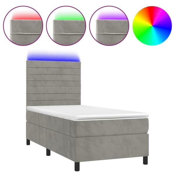 Ramsäng med madrass & LED ljusgrå 90x190 cm sammet