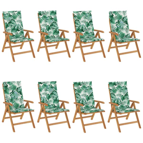 Fällbara fåtöljer med dynor, 8 st, massivt trä, teak
