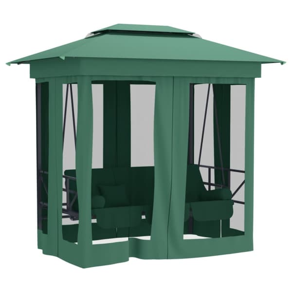 Paviljong med hammock grön tyg&stål