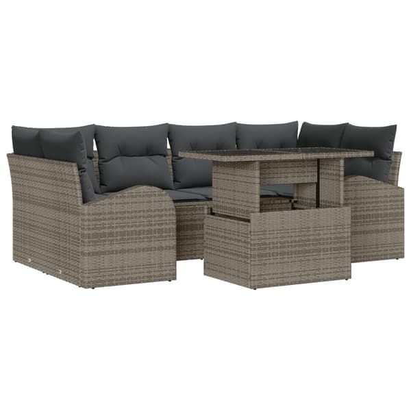 Trädgårdsoffset med kudde med lagring 7 pcs Grå Poly Rattan