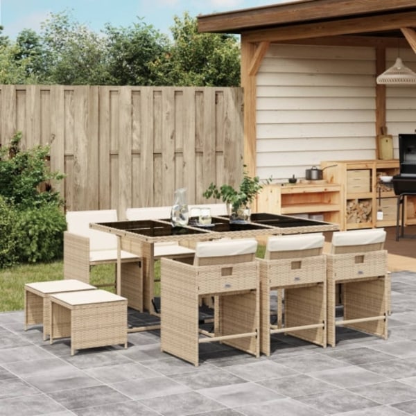 Matgrupp för trädgården med dynor 11 delar beige konstrotting