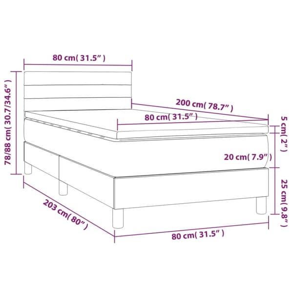 Ramsäng med madrass & LED svart 80x200 cm tyg