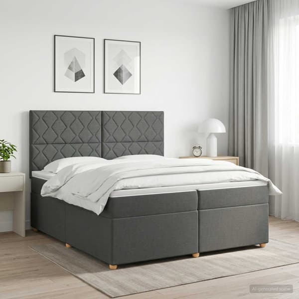 Kontinentalsäng med madrass Mörkgrå 200 x 200 cm Tyg