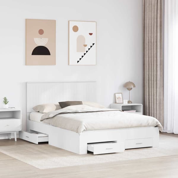 Sängram med låda med lagring Vit 140 x 190 cm Konstruerat trä
