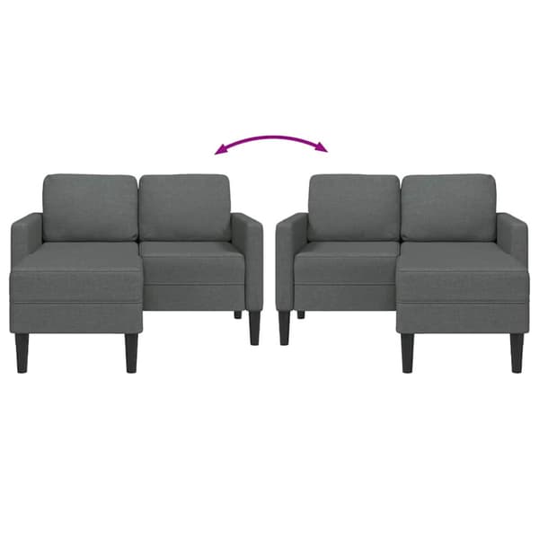 2-sitssoffa med schäslong L-formad mörkgrå 125 cm tyg