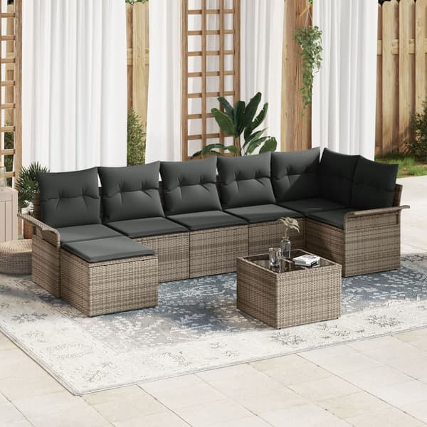 Trädgårdsoffset med kudde 8 pcs Grå Poly rattan