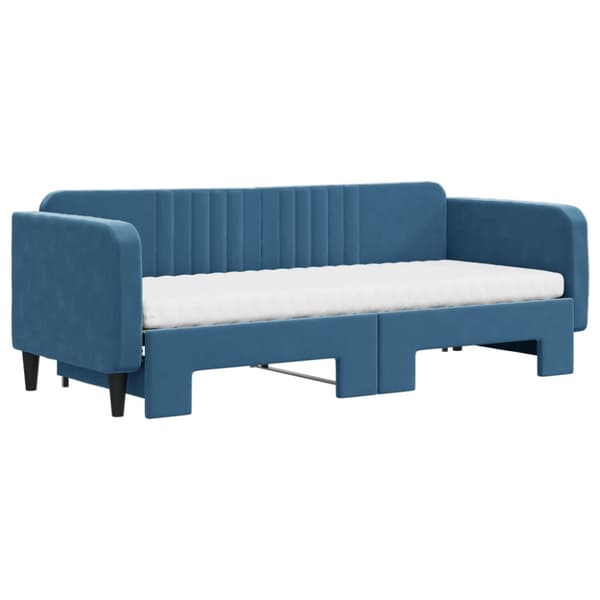 Dagbädd utdragbar med madrasser blå 80x200 cm sammet