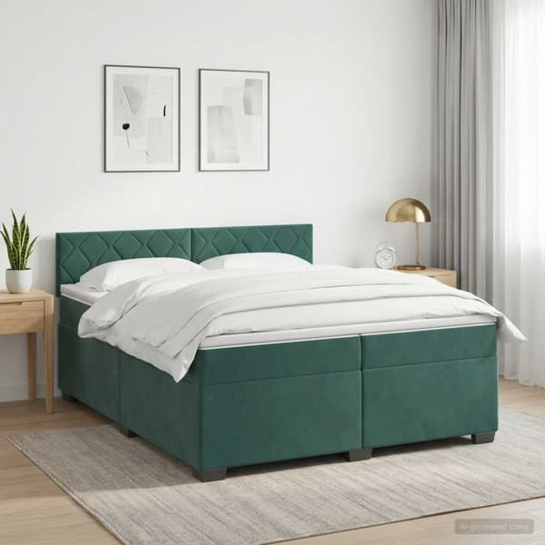 Boxspring säng med madrass och LED Mörkgrön 200 x 200 cm Sammet