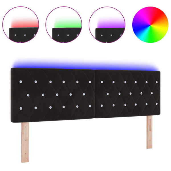 LED huvuddyna med LED-ljusslingor Svart 144 cm Sammet