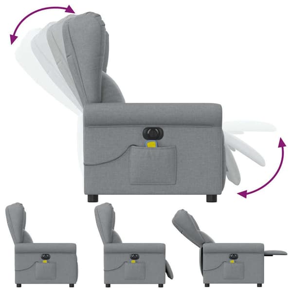 Elektrisk massagefåtölj ljusgrå tyg