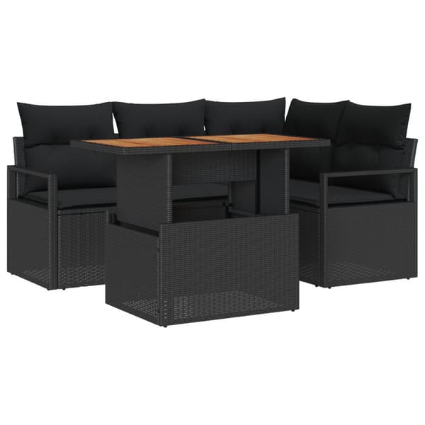 Trädgårdsoffset med lagring 5 pcs Svart Poly rattan