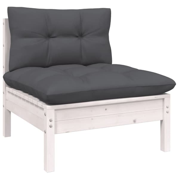 Loungegrupp med dynor 9 delar vit massiv furu