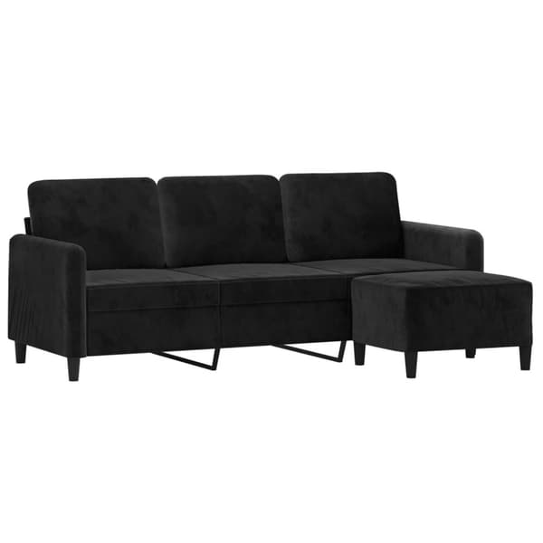 3-sitssoffa med fotpall svart 180 cm sammet