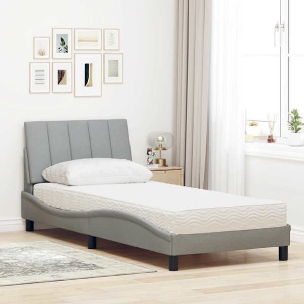Bed with Mattress "Hanko" Light Grey 80x200 cm Fabric