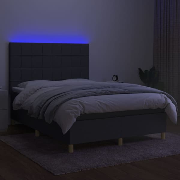 Ramsäng med madrass & LED mörkgrå 140x190 cm tyg