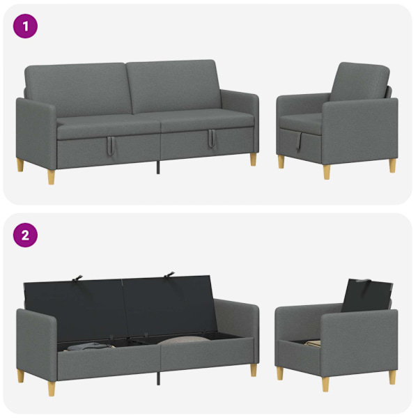 Soffgrupp med förvaring 2 pcs Mörkgrå Polyester