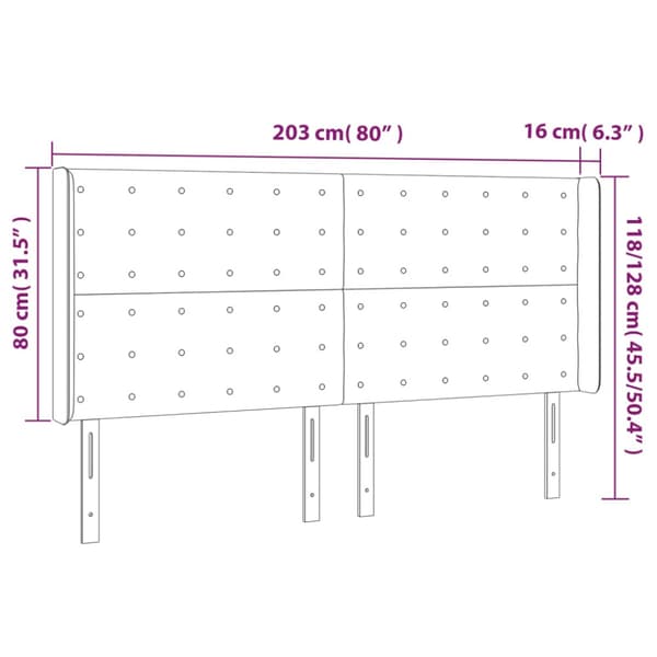 Sänggavel LED grå 203x16x118/128 cm konstläder