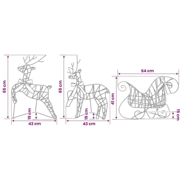 Julren med släde 5 st 230 LED-lampor Varmvit 43 x 19 x 65 cm