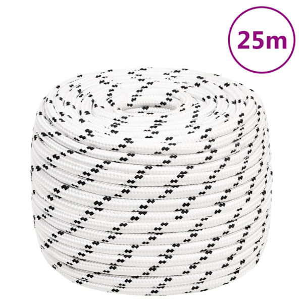 Båtlina flätad vit 14 mm x 25 m polyester