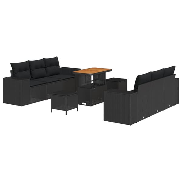 Trädgårdsoffset med kudde 9 pcs Svart Poly rattan