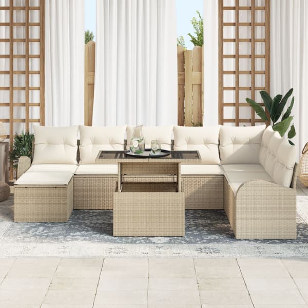 Trädgårdsoffset 9 pcs Beige och gräddfärgad konstrotting